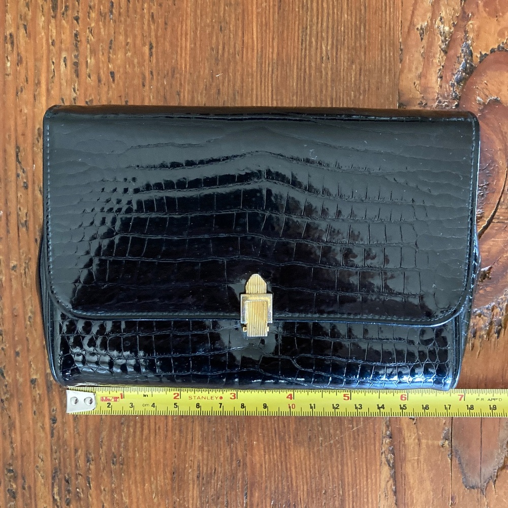 Vintage Susan Gail Patent Clutch Purse in Black, Mini, Croc Embossed - Picture 10 of 10